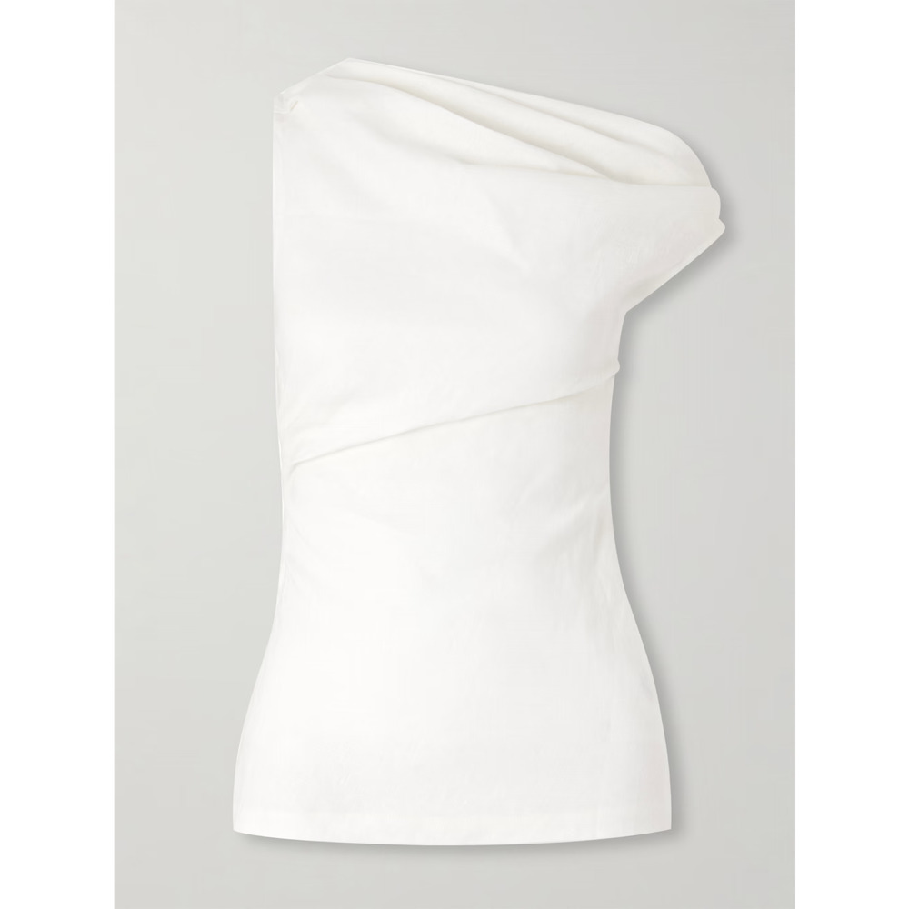 NWT FAITHFULL Suis Off-The-Shoulder Draped Linen Top Shirt White 2 XS $190 - Picture 4 of 4